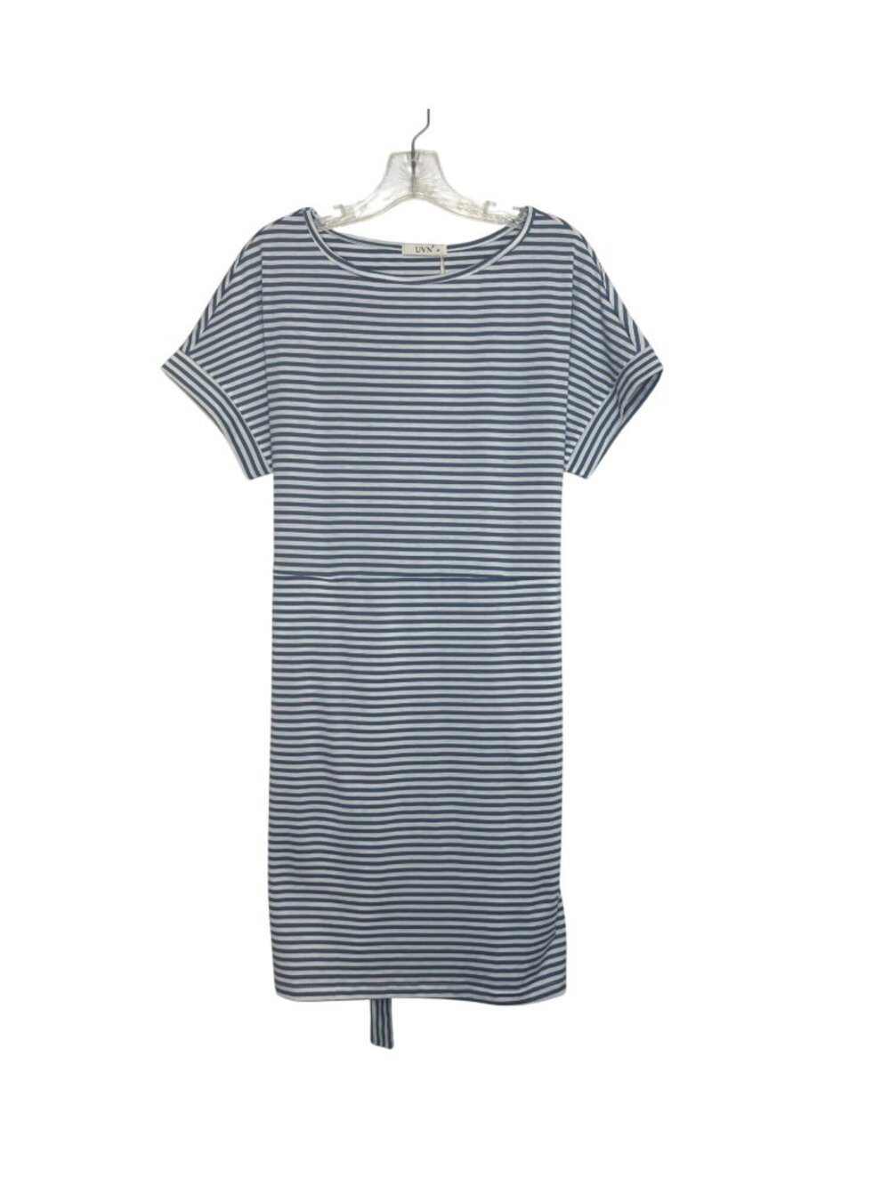 UVN Striped Tie-Back Short Sleeve Casual Dress Large Blue White New